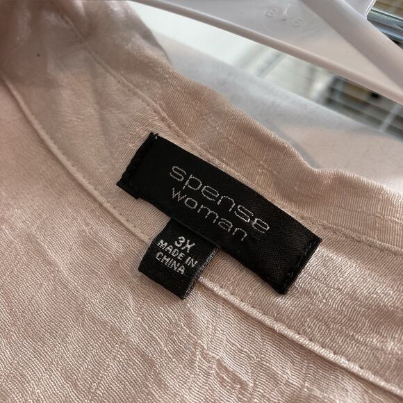 Spense Women's Pale Pink Button Up Blouse Size 3X Roll Tab Sleeves Flowy Coastal - Picture 5 of 13